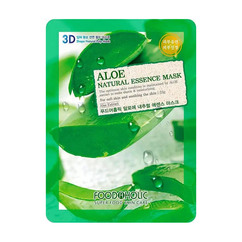 Тканинна 3D-маска для обличчя Food A Holic Natural Essence Mask Aloe з екстрактом алое вера, 23 г